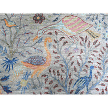 Load image into Gallery viewer, 10&#39;x10&#39; Tempered Gray, Afghan Peshawar, Hand Knotted Organic Wool, Colorful Birds of Paradise, Natural Dyes, Round Oriental Rug FWR533838
