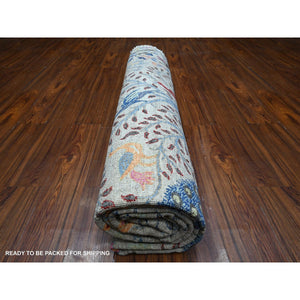 10'x10' Tempered Gray, Afghan Peshawar, Hand Knotted Organic Wool, Colorful Birds of Paradise, Natural Dyes, Round Oriental Rug FWR533838