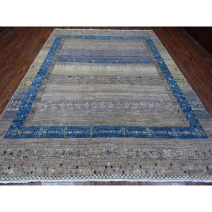 9'1"x11'8" Mindful Gray, Fine Kashkuli Gabbeh With Small Animals Figurines, Hand Knotted Natural Wool, Vegetable Dyes, Oriental Rug FWR533850