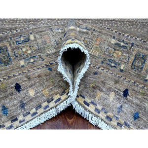 9'1"x11'8" Mindful Gray, Fine Kashkuli Gabbeh With Small Animals Figurines, Hand Knotted Natural Wool, Vegetable Dyes, Oriental Rug FWR533850