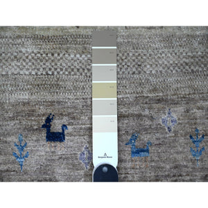 9'1"x11'8" Mindful Gray, Fine Kashkuli Gabbeh With Small Animals Figurines, Hand Knotted Natural Wool, Vegetable Dyes, Oriental Rug FWR533850
