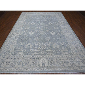 8'9"x11'6" Lazy Gray, Hand Knotted Shiny Wool, Natural Dyes, Fine Silver Wash Peshawar All Over Design, Oriental Rug FWR533892