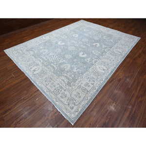 8'9"x11'6" Lazy Gray, Hand Knotted Shiny Wool, Natural Dyes, Fine Silver Wash Peshawar All Over Design, Oriental Rug FWR533892