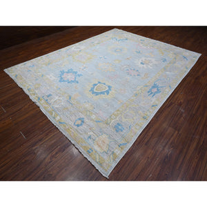 8'10"x11'7" Cloud Gray, Wool Weft, Natural Dyes, All Over Rural Elements Design, Hand Knotted, Afghan Angora Oushak, Oriental Rug FWR533940