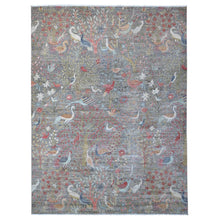 Load image into Gallery viewer, 9&#39;x12&#39; Delray Gray, Afghan Peshawar Bird Paradise Design, Hand Knotted, Organic Wool Abrash, Vegetable Dyes, Oriental Rug FWR533958