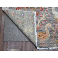 Load image into Gallery viewer, 9&#39;x12&#39; Delray Gray, Afghan Peshawar Bird Paradise Design, Hand Knotted, Organic Wool Abrash, Vegetable Dyes, Oriental Rug FWR533958