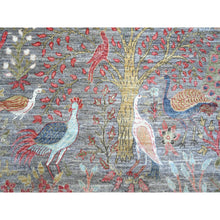 Load image into Gallery viewer, 9&#39;x12&#39; Delray Gray, Afghan Peshawar Bird Paradise Design, Hand Knotted, Organic Wool Abrash, Vegetable Dyes, Oriental Rug FWR533958