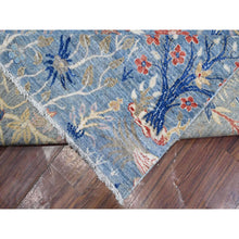 Load image into Gallery viewer, 8&#39;1&quot;x16&#39;2&quot; Sea Blue, Hand Knotted 100% Wool, Vegetbale Dyes, Afghan Peshawar With Birds Of Paradise Design, Gallery Size Runner Oriental Rug FWR533964
