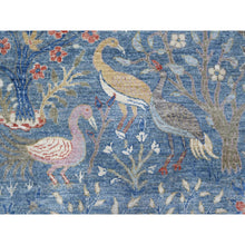 Load image into Gallery viewer, 8&#39;1&quot;x16&#39;2&quot; Sea Blue, Hand Knotted 100% Wool, Vegetbale Dyes, Afghan Peshawar With Birds Of Paradise Design, Gallery Size Runner Oriental Rug FWR533964