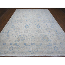 Load image into Gallery viewer, 9&#39;10&quot;x12&#39;4&quot; Heron White With Blue Border, Fine Peshawar With All Over Mahal Design, Touches Of Blue, Hand Knotted, Squarish Pure Wool Oriental Rug FWR534012