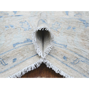 9'10"x12'4" Heron White With Blue Border, Fine Peshawar With All Over Mahal Design, Touches Of Blue, Hand Knotted, Squarish Pure Wool Oriental Rug FWR534012