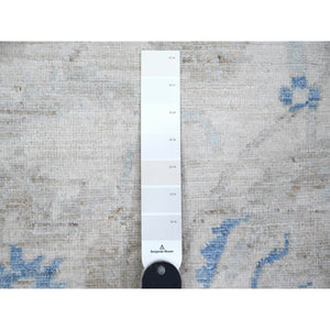 9'10"x12'4" Heron White With Blue Border, Fine Peshawar With All Over Mahal Design, Touches Of Blue, Hand Knotted, Squarish Pure Wool Oriental Rug FWR534012