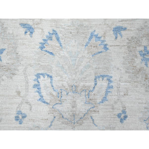 9'10"x12'4" Heron White With Blue Border, Fine Peshawar With All Over Mahal Design, Touches Of Blue, Hand Knotted, Squarish Pure Wool Oriental Rug FWR534012