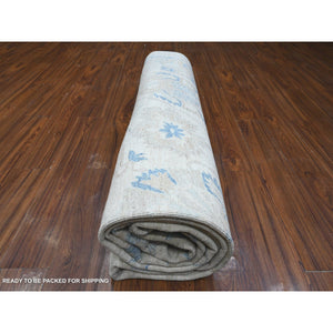 9'10"x12'4" Heron White With Blue Border, Fine Peshawar With All Over Mahal Design, Touches Of Blue, Hand Knotted, Squarish Pure Wool Oriental Rug FWR534012