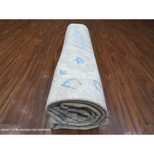 Load image into Gallery viewer, 9&#39;10&quot;x12&#39;4&quot; Heron White With Blue Border, Fine Peshawar With All Over Mahal Design, Touches Of Blue, Hand Knotted, Squarish Pure Wool Oriental Rug FWR534012