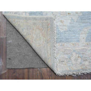 2'10"x15'5" Denim Blue, Rural Floral Elements All Over Design, Hand Knotted, Wool Weft, Natural Dyes, Soft Pile, Afghan Angora Oushak, Runner Oriental Rug FWR534042