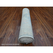 Load image into Gallery viewer, 2&#39;10&quot;x15&#39;5&quot; Denim Blue, Rural Floral Elements All Over Design, Hand Knotted, Wool Weft, Natural Dyes, Soft Pile, Afghan Angora Oushak, Runner Oriental Rug FWR534042