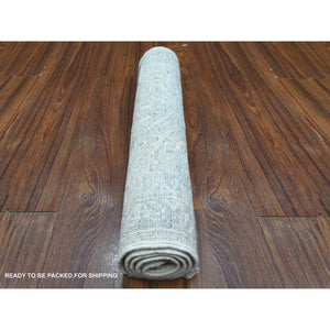 1'9"x3' Repose Gray, Vegetable Dyes, Hand Knotted Soft and Velvety Wool, Mahal All Over Design Washed Out Peshawar, Mat Oriental Rug FWR534222