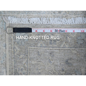 1'9"x3' Repose Gray, Vegetable Dyes, Hand Knotted Soft and Velvety Wool, Mahal All Over Design Washed Out Peshawar, Mat Oriental Rug FWR534222