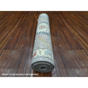 2'6"x7'10" Koala Gray With Pure White, Natural Dyes, Fine Aryana North West Persian Design, Hand Knotted, All Wool, Runner Oriental Rug FWR534258