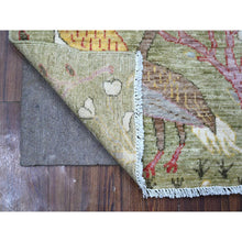 Load image into Gallery viewer, 2&#39;9&quot;x6&#39; Laurel Green, Birds of Paradise Design, Natural Wool, Hand Knotted Natural Dyes, Afghan Peshawar, Runner Oriental Rug FWR534288