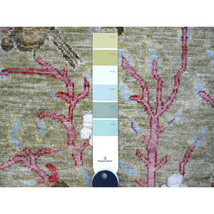 2'9"x6' Laurel Green, Birds of Paradise Design, Natural Wool, Hand Knotted Natural Dyes, Afghan Peshawar, Runner Oriental Rug FWR534288