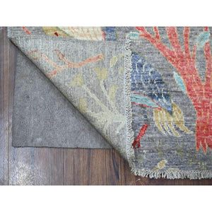 2'8"x7'9" Cadet Gray, 100% Wool, Natural Dyes, Afghan Peshawar, Hand Knotted Birds Of Paradise Design, Abrash, Runner Oriental Rug FWR534312
