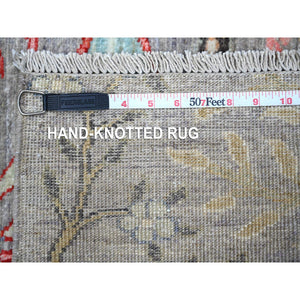 2'8"x7'9" Cadet Gray, 100% Wool, Natural Dyes, Afghan Peshawar, Hand Knotted Birds Of Paradise Design, Abrash, Runner Oriental Rug FWR534312