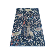 Load image into Gallery viewer, 3&#39;1&quot;x5&#39; Prussian Blue, Vegetable Dyes, All Wool, Abrash, Afghan Peshawar With Birds of Paradise, Hand Knotted Tree Of Life Design, Oriental Rug FWR534354