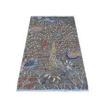 Load image into Gallery viewer, 3&#39;1&quot;x5&#39;1&quot; Elephant Gray, Afghan Peshawar With Birds of Paradise Design, Vegetable Dyes, Hand Knotted, Soft and Velvety Wool, Oriental Rug FWR534360