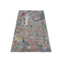 Load image into Gallery viewer, 3&#39;2&quot;x4&#39;10&quot; Trout Gray, Hand Knotted Vegetable Dyes, Natural Wool, Tree Of Life, Birds of Paradise Design, Afghan Peshawar Oriental Rug FWR534372