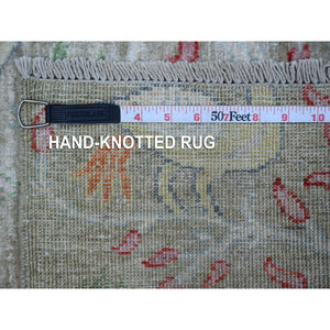 3'2"x4'10" Trout Gray, Hand Knotted Vegetable Dyes, Natural Wool, Tree Of Life, Birds of Paradise Design, Afghan Peshawar Oriental Rug FWR534372