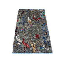 Load image into Gallery viewer, 3&#39;1&quot;x4&#39;8&quot; Thunder Gray, Vegetable Dyes, 100% Wool, Birds of Paradise Tree of Life Afghan Peshawar, Hand Knotted, Oriental Rug FWR534378