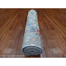 Load image into Gallery viewer, 2&#39;6&quot;x9&#39;9&quot; Atlantic Blue, Hand Knotted Vegetable Dyes, Natural Wool, Afghan Peshawar With Birds of Paradise Design, Runner Oriental Rug FWR534402