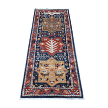 Load image into Gallery viewer, 2&#39;6&quot;x6&#39; Night Blue With Ladybug Red, Extra Soft Wool, Caucasian Akstafa Design, Hand Knotted, Fine Aryana Runner Oriental Rug FWR534468