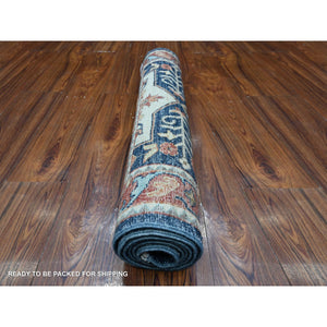 2'6"x6' Night Blue With Ladybug Red, Extra Soft Wool, Caucasian Akstafa Design, Hand Knotted, Fine Aryana Runner Oriental Rug FWR534468