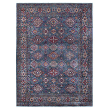 Load image into Gallery viewer, 9&#39;x12&#39;1&quot; Iron Frost Gray, Pure Wool Hand Knotted Afghan Super Kazak, Natural Dyes, Tribal And Geometric Pattern Oriental Rug FWR534504