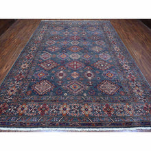 Load image into Gallery viewer, 9&#39;x12&#39;1&quot; Iron Frost Gray, Pure Wool Hand Knotted Afghan Super Kazak, Natural Dyes, Tribal And Geometric Pattern Oriental Rug FWR534504