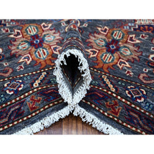 Load image into Gallery viewer, 9&#39;x12&#39;1&quot; Iron Frost Gray, Pure Wool Hand Knotted Afghan Super Kazak, Natural Dyes, Tribal And Geometric Pattern Oriental Rug FWR534504