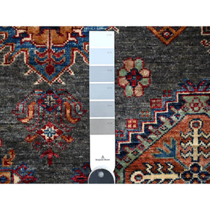 9'x12'1" Iron Frost Gray, Pure Wool Hand Knotted Afghan Super Kazak, Natural Dyes, Tribal And Geometric Pattern Oriental Rug FWR534504
