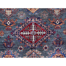 Load image into Gallery viewer, 9&#39;x12&#39;1&quot; Iron Frost Gray, Pure Wool Hand Knotted Afghan Super Kazak, Natural Dyes, Tribal And Geometric Pattern Oriental Rug FWR534504