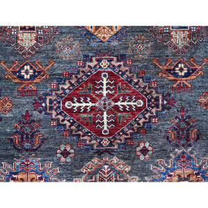 9'x12'1" Iron Frost Gray, Pure Wool Hand Knotted Afghan Super Kazak, Natural Dyes, Tribal And Geometric Pattern Oriental Rug FWR534504