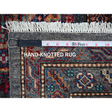 Load image into Gallery viewer, 9&#39;x12&#39;1&quot; Iron Frost Gray, Pure Wool Hand Knotted Afghan Super Kazak, Natural Dyes, Tribal And Geometric Pattern Oriental Rug FWR534504