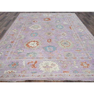 8'x10' Lavender Purple, Afghan Oushak with Colorful Leaf Design, Supple Collection, Hand Knotted, Soft and Lush Pile, Pure Wool, Densely Woven, Oriental Rug FWR5340