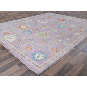 8'x10' Lavender Purple, Afghan Oushak with Colorful Leaf Design, Supple Collection, Hand Knotted, Soft and Lush Pile, Pure Wool, Densely Woven, Oriental Rug FWR5340