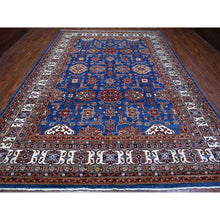 Load image into Gallery viewer, 9&#39;10&quot;x13&#39;5&quot; Periwinkle Blue With Daisy White Border, Vegetable Dyes, Super Kazak Geometric Elements, Velvety Wool, Hand Knotted, Oriental Rug FWR534630