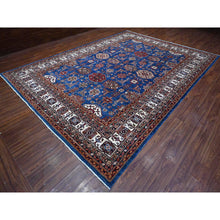 Load image into Gallery viewer, 9&#39;10&quot;x13&#39;5&quot; Periwinkle Blue With Daisy White Border, Vegetable Dyes, Super Kazak Geometric Elements, Velvety Wool, Hand Knotted, Oriental Rug FWR534630