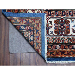 9'10"x13'5" Periwinkle Blue With Daisy White Border, Vegetable Dyes, Super Kazak Geometric Elements, Velvety Wool, Hand Knotted, Oriental Rug FWR534630