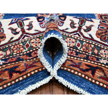 Load image into Gallery viewer, 9&#39;10&quot;x13&#39;5&quot; Periwinkle Blue With Daisy White Border, Vegetable Dyes, Super Kazak Geometric Elements, Velvety Wool, Hand Knotted, Oriental Rug FWR534630