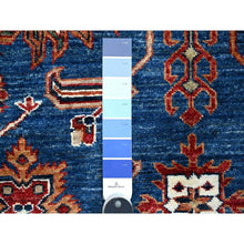 Load image into Gallery viewer, 9&#39;10&quot;x13&#39;5&quot; Periwinkle Blue With Daisy White Border, Vegetable Dyes, Super Kazak Geometric Elements, Velvety Wool, Hand Knotted, Oriental Rug FWR534630